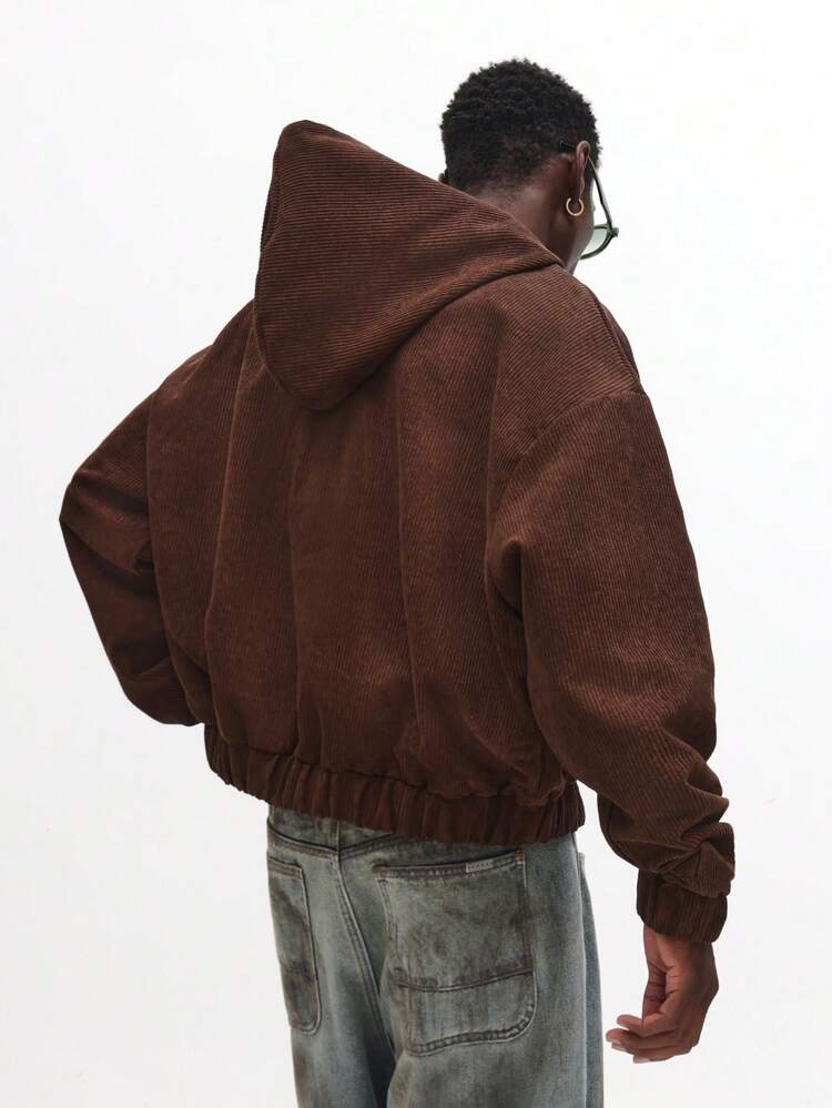 Corduroy Full Zip Hoodie With Centre Pockets
