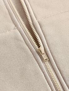 Girlism 少女休闲针织连帽卫衣和卫衣套装 - 卡其色 - 查看 3