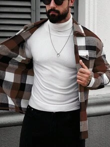 Manfinity Homme 男士格子长袖单排扣休闲口袋夹克，秋季 - 彩色 - 查看 8