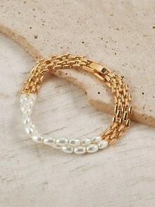 Opalesca سوار بخرز اللؤلؤ الاصطناعي بلون ذهبي قطعة واحدة - ذهبي أصفر - مشاهدة 5