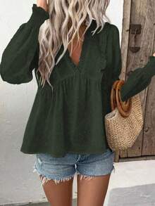 EMERY ROSE Women's Deep V Neck Puff Sleeve Cutout Blouse