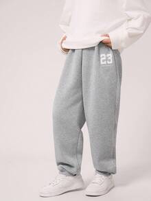 SHEIN 3 件套儿童/青少年男童休闲学院风字母印花抽绳腰部宽松针织运动裤，3 种颜色 - 彩色 - 查看 2