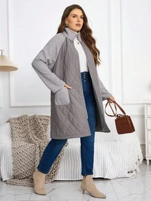 EMERY ROSE Chaqueta casual de invierno con bolsillos, manga raglán y cremallera delantera para mujer de talla grande