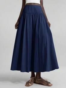 Ontre 2025秋冬新款女士高腰百褶裙，优雅浪漫休闲通勤办公皆宜，也适合婚礼宾客、海滩度假、音乐节、派对等场合。2026春夏款，情人节、圣诞节、感恩节等节日皆可穿着，百搭女士半身裙。 - 藏蓝色 - 查看 4