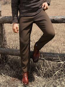 Manfinity Nomadique Men's Solid Color Straight Leg Loose Casual Pants, For Fall