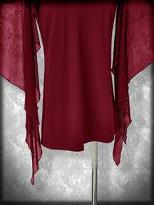 SHEIN ICON Váy bó sát tay cánh dơi phối lưới ôm sát cỡ lớn cho nữ, trang phục Halloween, Y2K, váy phù thủy cổ điển gợi cảm - Màu Đỏ Sâu - Xem 8