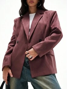 Aveloria Affinna Women's Deer Suede Exaggerated Shoulder Pad Cinched Waist Pleated Long Sleeve Blazer Jacket