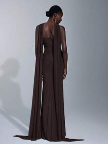 Elitara 优雅奢华浅蓝色弹力网眼船领全荷叶边亮片伴娘礼服