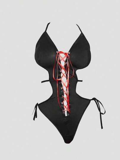 Grunge Punk Dark Punk Corset Lace-Up Sexy Bodysuit