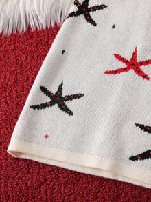 Set de 2 piezas de suéter y falda de punto con estampado de estrellas para niñas, edición navideña con top con capucha casual de manga larga - Blanco - Ver 4