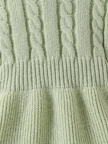 SHEIN Baby Girls' High Collar Cable Knit Sweater Dress Baby Girl Green Dress Baby Sweater Dress Baby Winter Dress Winter Baby Girl Clothes Baby Girls Knit Dress - Mint Green - View 5