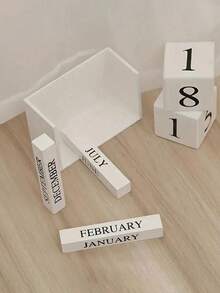 1pc Wooden Perpetual Calendar - Elegant Wooden Block Calendar With Daily Date Display, Suitable For Office, Study, Shop, Bar, Home And School Desk Decor,Christmas - Multicolor - View 5