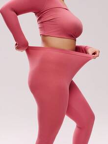 LUVLETTE Plus 女士保暖内衣超柔软底层寒冷天气温暖冬季睡衣套装圆领上衣和长裤 - 棕红色轻盈保暖套装