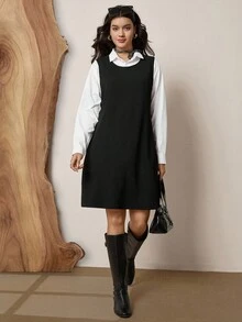 SHEIN LUNE Plus Size Spring Summer Autumn And Winter Seasons Sleeveless Texture Classic Simple Comfortable Casual Relaxed Old Money Style Vest Style Women's Dress Vacation Outfits Woman,Modest Dresses For Women,Airport Outfit For Women,Boho Dress Women,Resort Wear Women,Club Dress,Tropical Dress,Spring/Summer