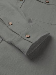 Manfinity Homme 男士纯色长袖单排扣休闲/办公衬衫，带双口袋，秋季款 - 灰色 - 查看 6