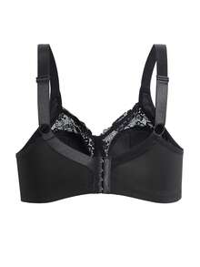 1pc Plus Size Lace Patchwork Wireless Bra, Lift - Black - View 8