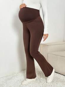 SHEIN Fall Clothes,Autumn Clothes,Maternity Autumn/Winter Clothes Maternity Casual Solid Color Versatile Flare Leg Stretchy Comfortable Maternity Pants Pregnancy Clothes Flared Leggings Pregnancy Pants Brown Bottoms Women