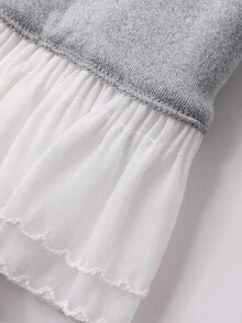 DAZY Femmes Pullover décontracté à col rond, manches longues, patchwork en dentelle, doublure thermique épaisse pour l'automne/l'hiver