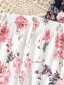 SHEIN 4pcs Young Girl Bohemian Floral + Solid Color Flare Leg Pants Casual Trousers, Versatile For Spring & Summer