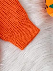 Young Boys Embroidered Devil Graphic Crew Neck Knit Long Sleeve Sweater, Versatile For Casual Wear, Holidays, Autumn/Winter