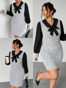 Firerie Gaun Wanita Elegan dan Romantis 2 in 1 dengan Hiasan Pita dan Patchwork Kain Warna Kontras - MultiWarna - View 1