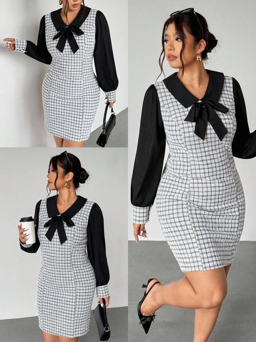 Firerie Gaun Wanita Elegan dan Romantis 2 in 1 dengan Hiasan Pita dan Patchwork Kain Warna Kontras - MultiWarna - View 1