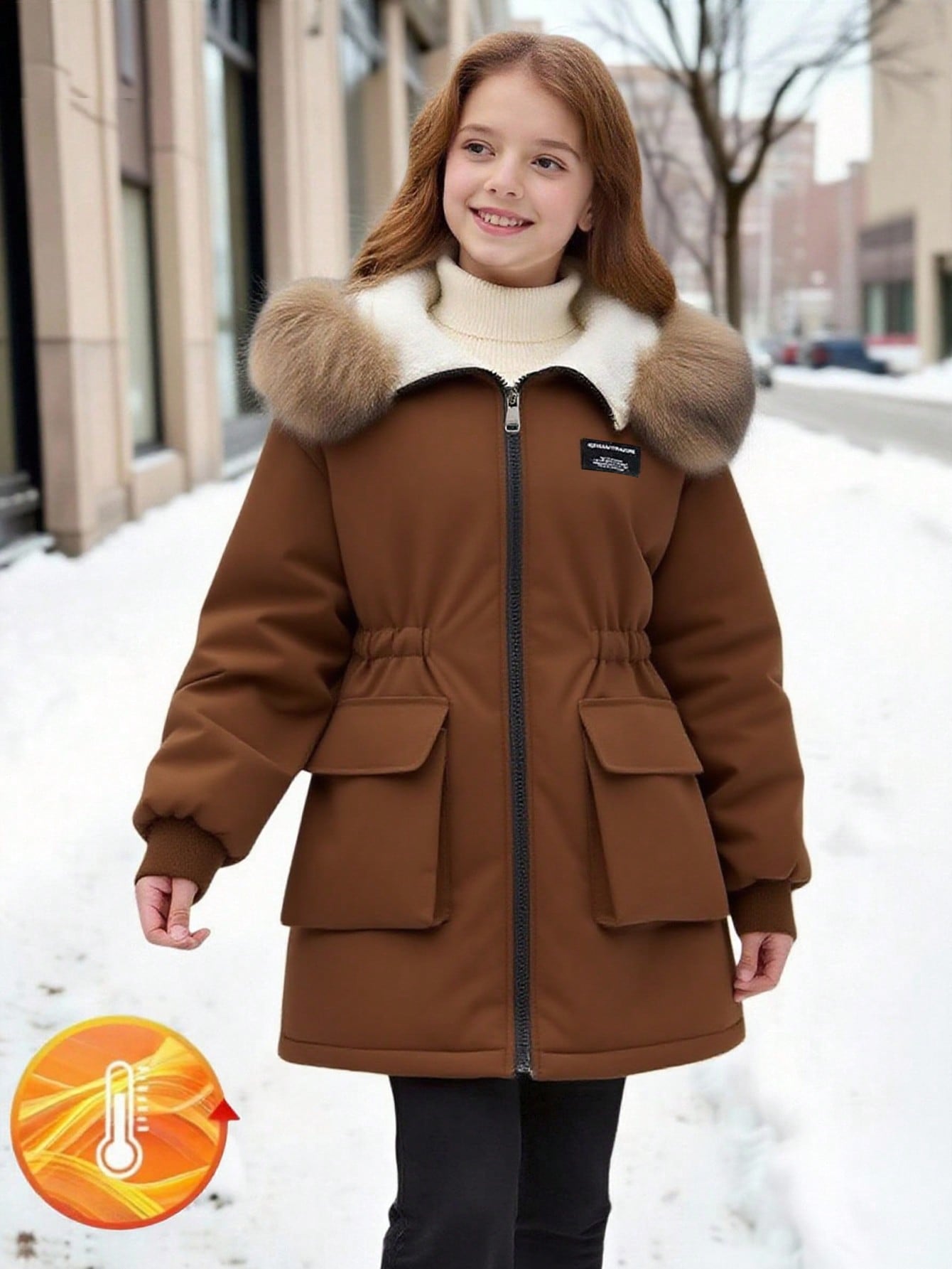 SHEIN معطف قطن متوسط الطول للفتيات للخريف/الشتاء،...