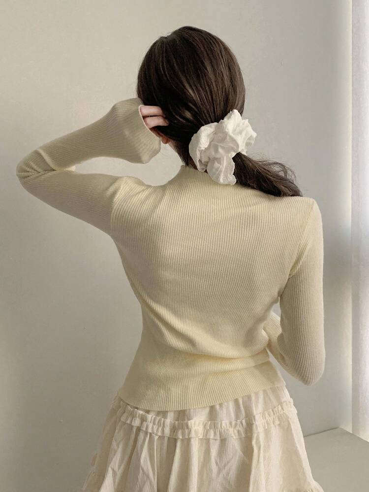 Women's High Neck Sweater, Lazy Elegant Lace Trim Pullover Sweater For Autumn