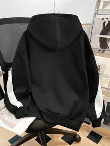 SHEIN Teen Girl Colorblock Letter Print Pattern Loose Casual Sweatshirt Fall Winter - Black and White - View 2