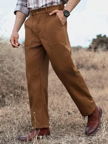 Manfinity Nomadique Men Casual Versatile Retro Solid Color Pants, Fall