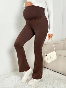 SHEIN Fall Clothes,Autumn Clothes,Maternity Autumn/Winter Clothes Maternity Casual Solid Color Versatile Flare Leg Stretchy Comfortable Maternity Pants Pregnancy Clothes Flared Leggings Pregnancy Pants Brown Bottoms Women