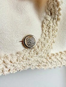 GlowEve Women's Autumn/Winter New High-End Spliced Ribbon Front Button Woolen Coat - Apricot - View 6