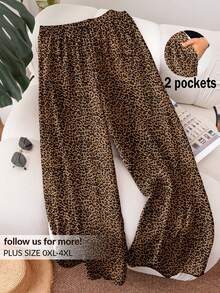 CosyJoli Ropa de mujer talla grande, nueva ropa casual de negocios para primavera/verano, ropa de playa, moda de San Valentín, elegante para ir al trabajo, pantalones anchos de estampado de leopardo elegantes con bolsillos, vuelta al colegio