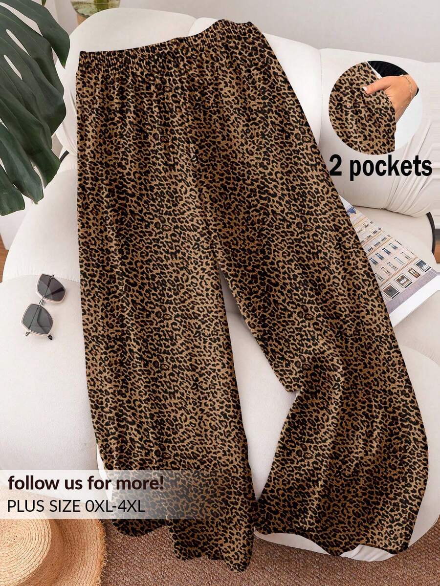 CosyJoli Ropa de mujer talla grande, nueva ropa casual de negocios para primavera/verano, ropa de playa, moda de San Valentín, elegante para ir al trabajo, pantalones anchos de estampado de leopardo elegantes con bolsillos, vuelta al colegio