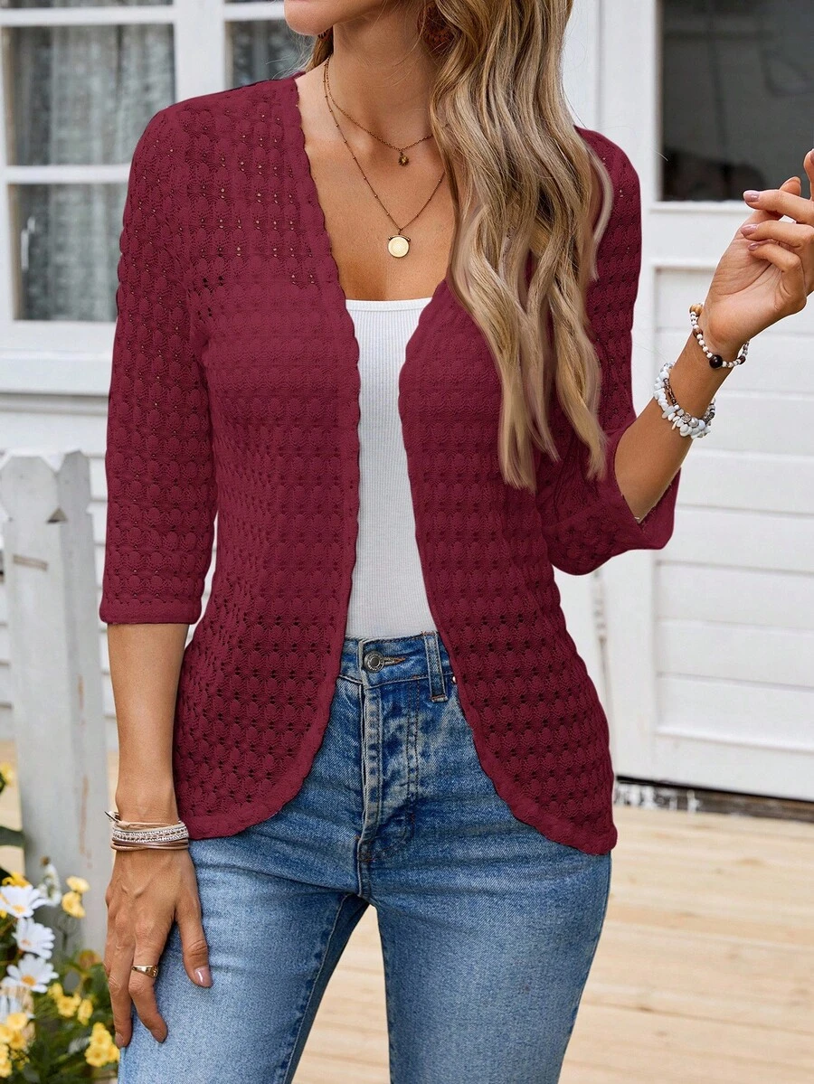 EMERY ROSE Cárdigan regular de mujer casual de manga 3/4 con abertura frontal - Rojo - Ver 1