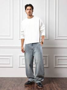 SUMWON Relaxed Fit Wide Leg Chino Jeans Classic Retro Style Baggy Denim Pants With Straight Cut Oversized Street Fashion All Season Bottoms