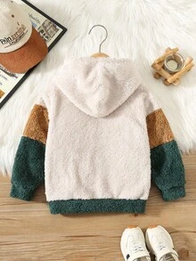 SHEIN Young Boy Casual Embroidered Fleece Patchwork Contrast Color Sweatshirt, Loose And Comfortable Pullover Sweatshirt Fall Winter - Multicolor - View 2