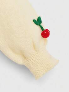 ROMWE Kawaii Áo len cardigan đan móc họa tiết trái cây dâu tây và anh đào 3D dành cho nữ - Màu be - Xem 4