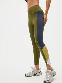 Easithlete Contrast Color High Waist Tight Fit Sporty Leggings, Suitable For Yoga