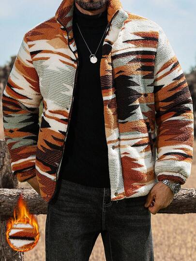 Manfinity Nomadique Loose Fit Men's Snap Button Front Teddy Bear Padded Coat, Going Out Winter Coat, For Friends, Husband, Boyfriend Gifts