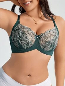 SHEIN 1pc Plus Size Women Floral Embroidery Bow Decor Underwire Bra - Multicolor - View 6