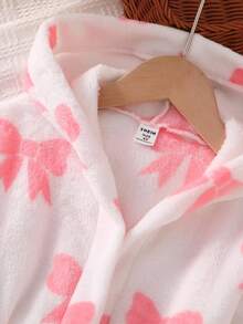 Girls' White Bow Print Long Sleeve Hooded Robe Sleepwear Cute Robes Toddler Robe Girl Bath Robe For Girls - Pink - View 3