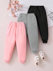 3pcs/Set Fashionable Casual Pants, Cute Heart Print, Young Girls Drawstring Sweatpants, Suitable For Autumn/Winter - Black - View 6