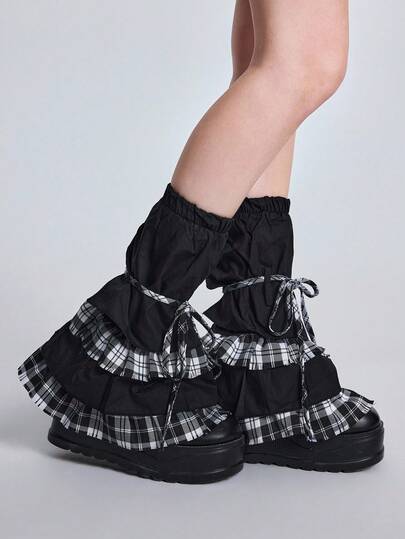 Anime 1 Paar karierte Stulpen, Punk-Stil Schnürstulpen, personalisierte Stulpen