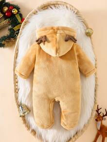 SHEIN 新生儿圣诞刺绣连体衣，男女通用婴儿服装 - 棕色 - 查看 2