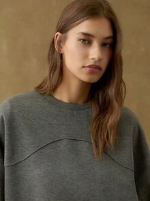 Nöista Cropped Sweatshirt With Structured Seam Details,Ribbed Cuffs,Grey Color,Sports Gym Winter,Luxury Party Black Autumn Casual Everyday - Dark Grey - View 5