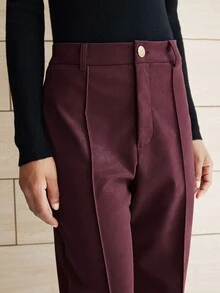 Lumivelle Women's Matte Leather Straight Leg Pants, Suitable For Commuting - Redwood - View 4