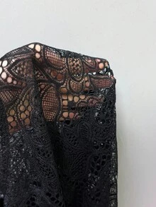 BamGleam 女士蕾丝拼接透视镂空性感上衣 - 黑色 - 查看 4