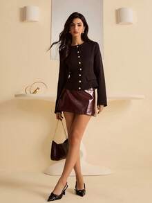 Lyxana Women's 2025 Autumn/Winter New Fashionable Commuting Minimalist Elegant Blazer - Black - View 3