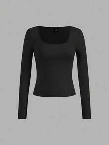 SHEIN EZwear 3 件套女士百搭纯色方领加大码 T 恤，百搭黑色、白色、棕色，适合春秋季 - 彩色 - 查看 7